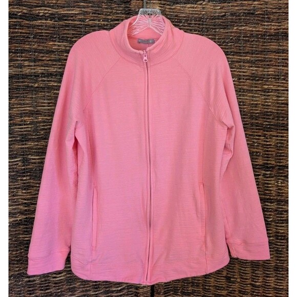 T by Talbots Cozy Crush UPF 50+ Modal Zip Up Front Jacket Women's Large Pink - Picture 1 of 6